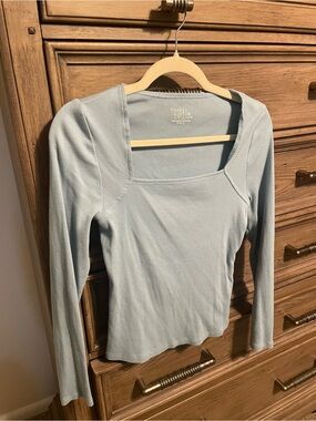 Time and Tru Pastel Blue Square Neck Long Sleeve Top